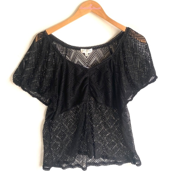 Jolie & Joy short sleeve black crochet top, Size 3X, NWT - Picture 1 of 5